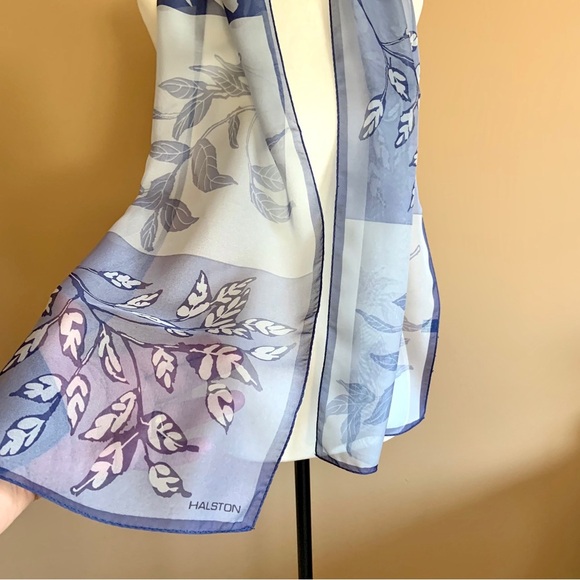 Vtg HALSTON blue sheer scarf - Picture 3 of 7